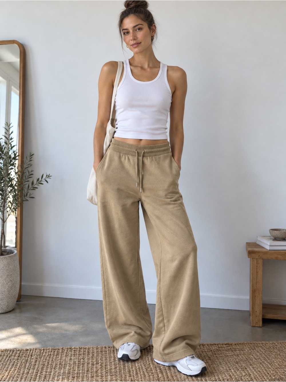 Zara Wide Leg Drawstring Pants with in Tan